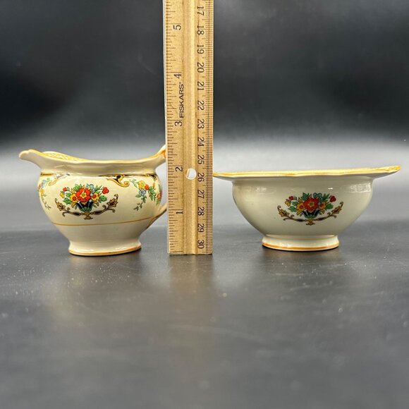 Vintage Floral Creamer Sugar Bowl Set 1920s Art Nouveau John Maddock & Sons - Picture 10 of 10
